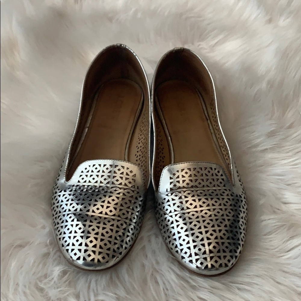 J.Crew Cleo metallic silver loafers